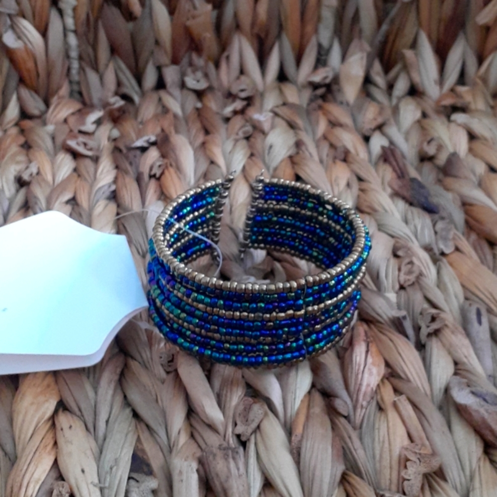 NWT Blue/Gold Bohemian Beaded Cuff Bracelet